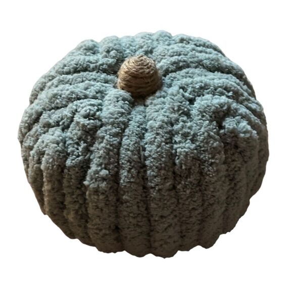 Chenille Pumpkin Halloween Fall Thanksgiving Decor Centerpiece Cozy Green Twine - Picture 1 of 7